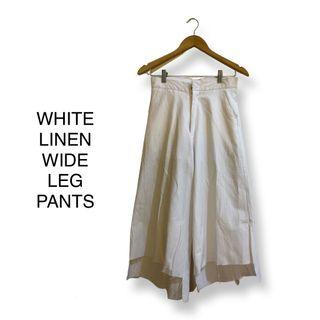 White Linen Wide Leg Pants