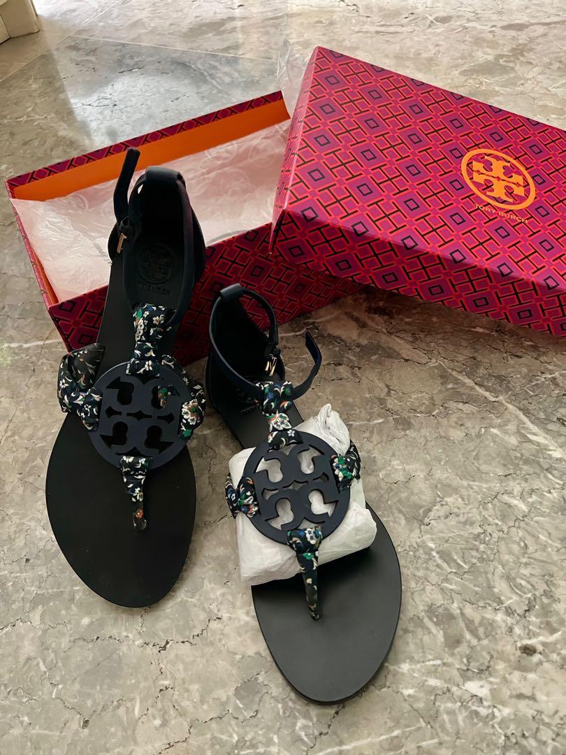 Worth 17.3k TORY BURCH NAVY BLUE SANDALS Tory burch Sandals Soleil scarf excellent condition branded sandals high end almost new fits size 7 7.5