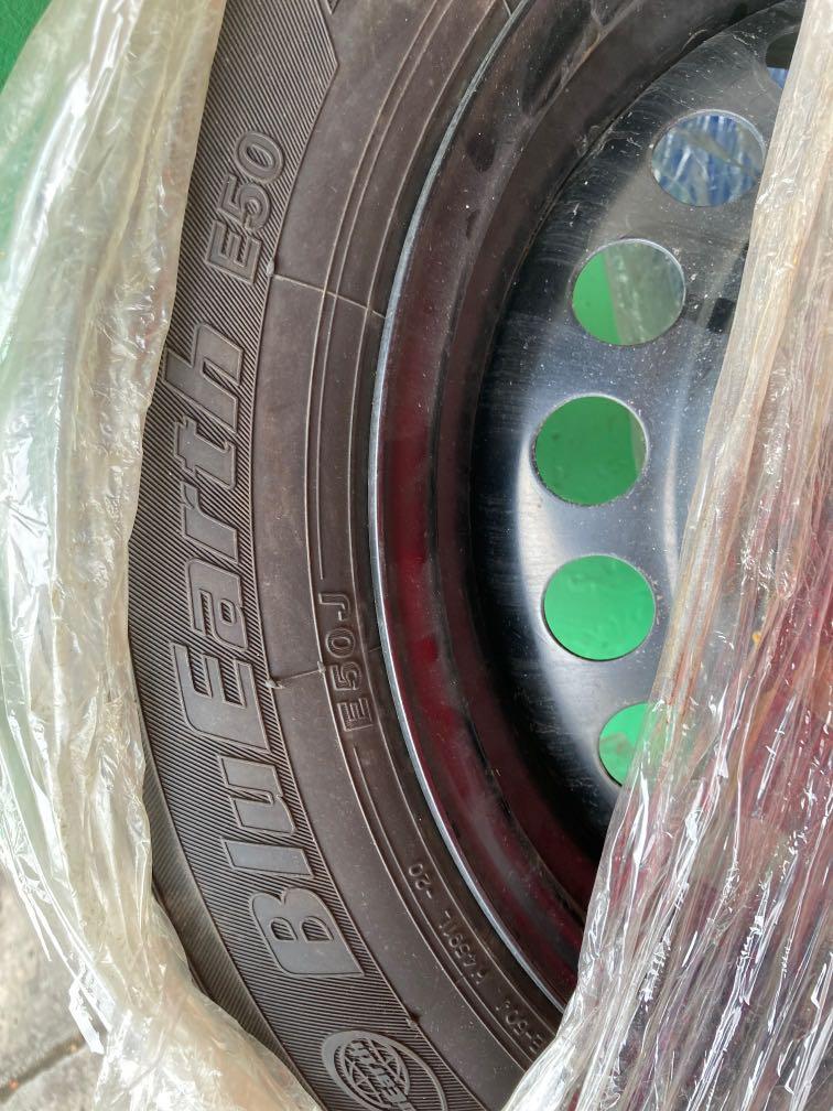Yokohama blue earth tyres with stick metal rims, Car Accessories, Tyres