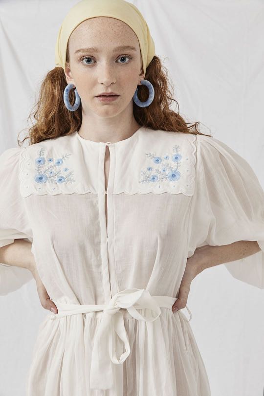 Applique Embroidered Ramie Dress Don B. Baad Milk, Women's Fashion