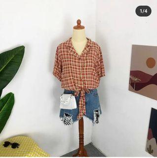 Atasan korea ikat salem kotak tartan