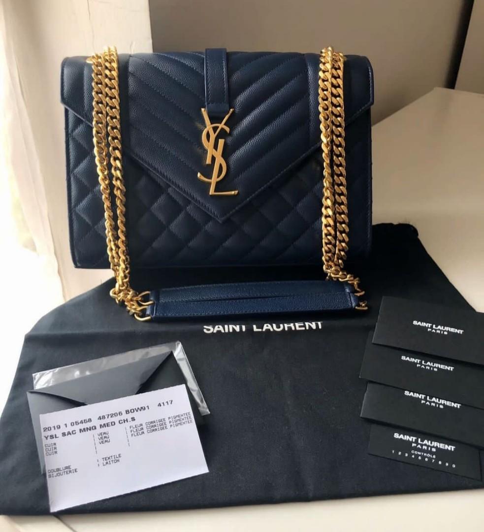Fast Sale Reprice, VGC, YSL Envelope Medium Black Caviar Chevron GHW  2019, sz 24 x x 17 cm, with papertag and dustbag, •Nett, •Exclude ongkir  4,