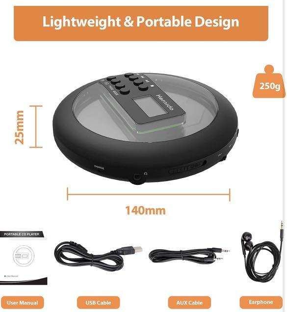 Hernido Portable CD Player For Car,Compact Disc Player With