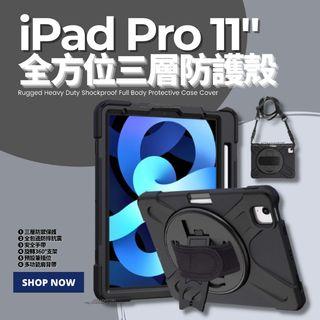 iPad Pro 11'' 3/2/1 Generation (2021/2020/2018) 全包邊 三層防禦盔甲 防摔抗震保護殼➕手帶➕360°支架➕筆插位➕肩背帶 3-Layer Heavy Duty Full Body Hybrid Shockproof Protective Case Rugged Cover with Pen Holder / Hand Strap / 360° Rotate Kickstand / Shoulder Strap | BLACK