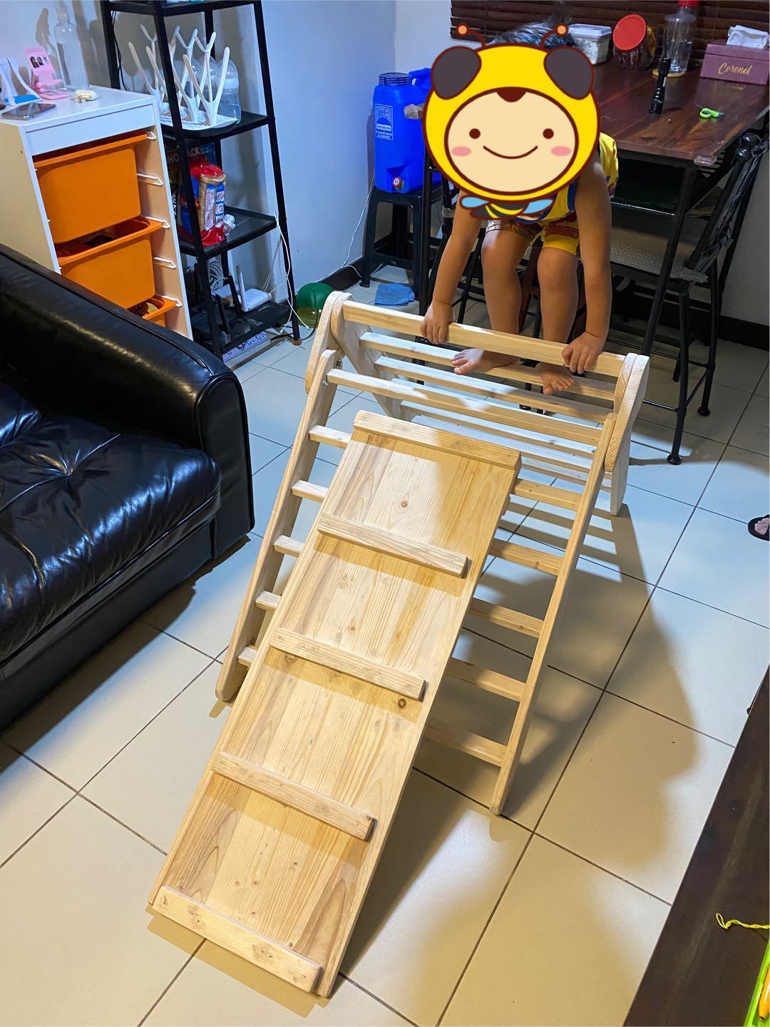 Montessori pikler triangle (Category: Infant Playtime) located in Mandaluyong City. Submitted by jenwoodworks (Listing ID 1142446683, Image 1). Description: Our best seller- Montessori Pikler Triangle with reversible ramp is on 40-50% sale! 3500 php - per set (pikler triangle with ramp) -The most affordable pikler in the market -Foldable to save on space -Kids can learn while having fun -Creates instant happiness in the comforts of your home -Cle