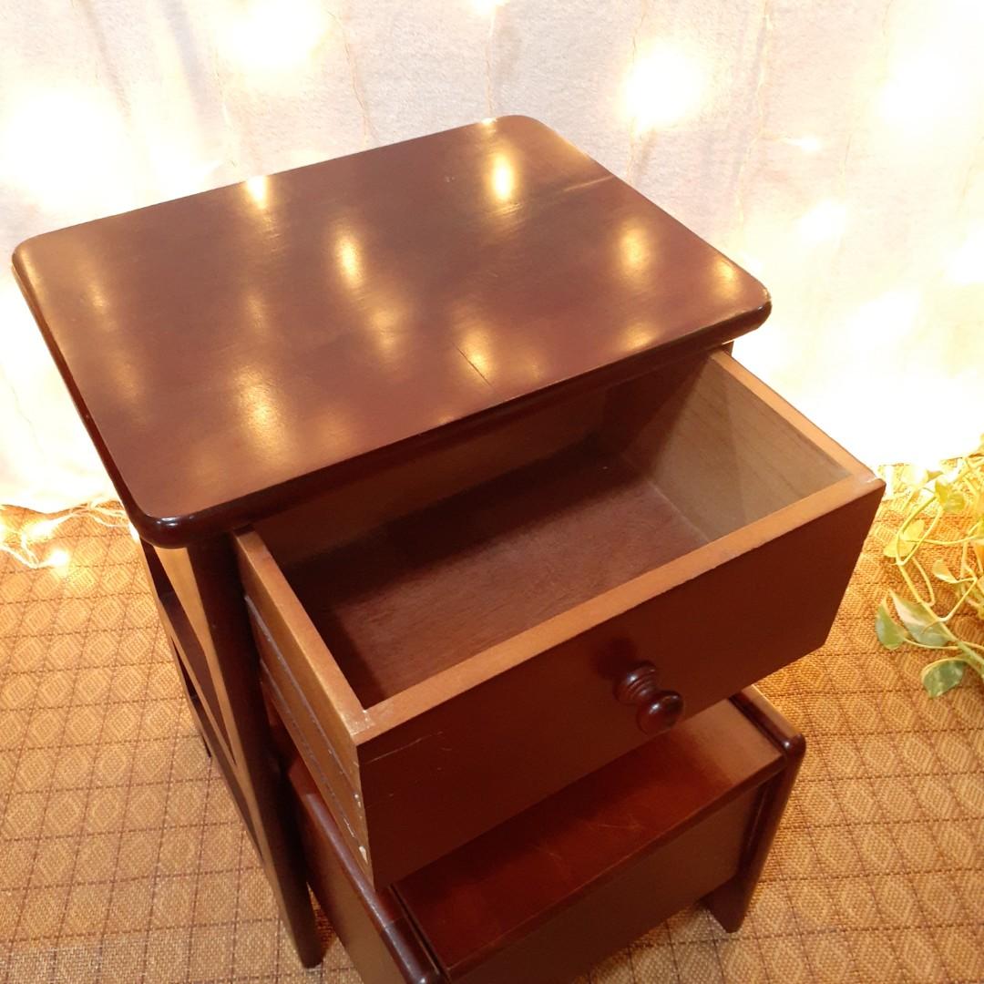 Multipurpose wooden step stool side table drawer pull out