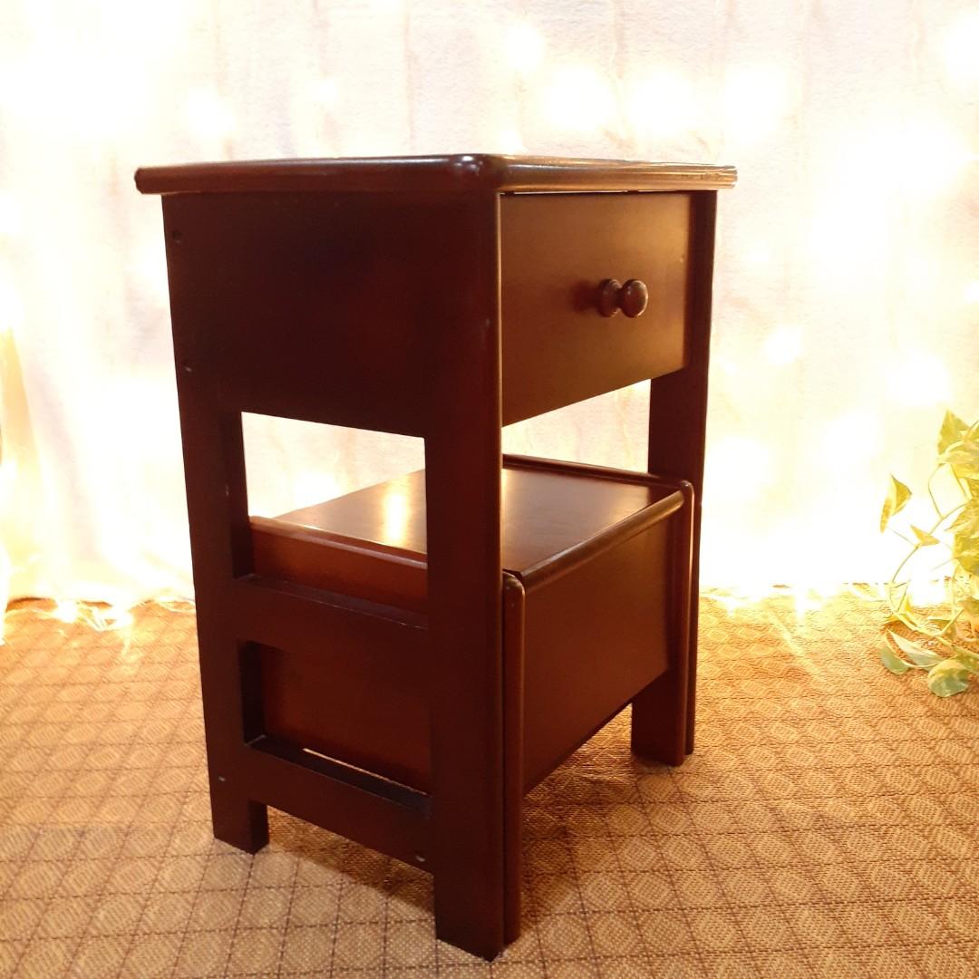 Multipurpose wooden step stool side table drawer pull out