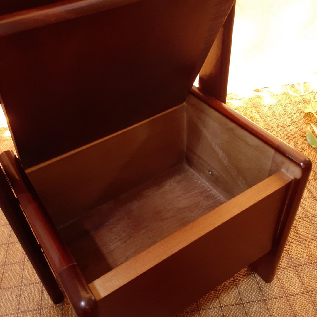 Multipurpose wooden step stool side table drawer pull out