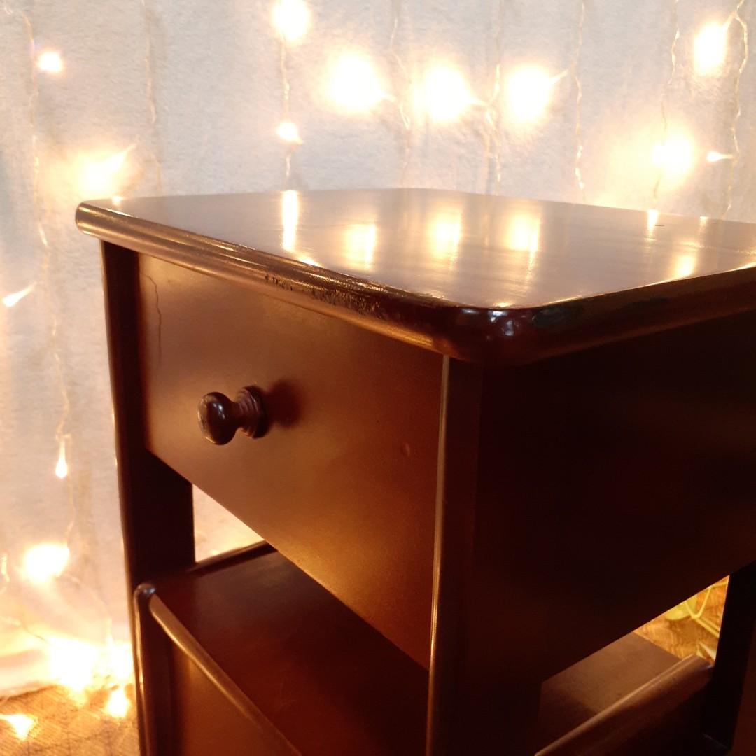 Multipurpose wooden step stool side table drawer pull out