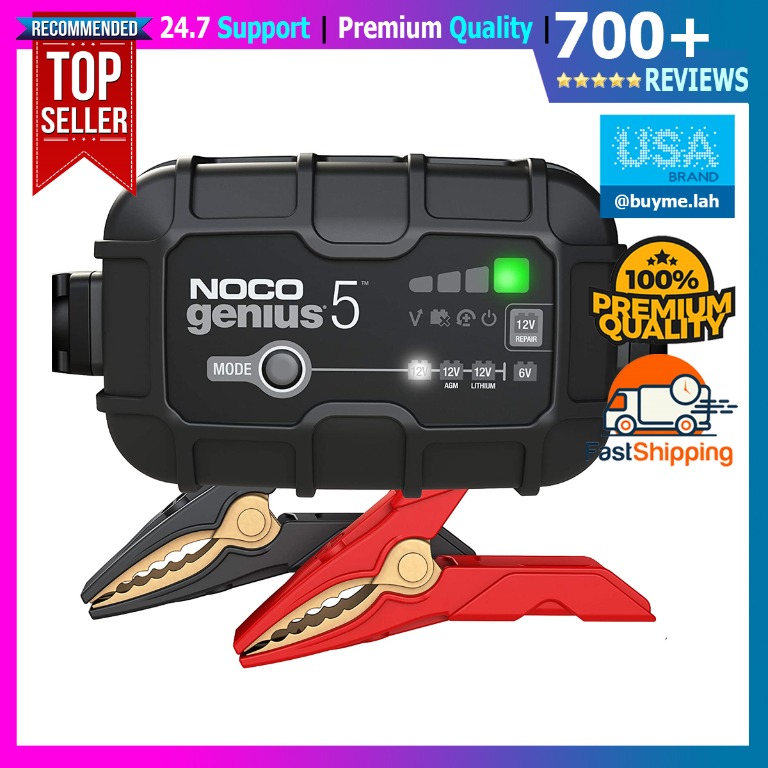 NOCO GENIUS5, 5Amp FullyAutomatic Smart Charger, 6V and 12V Battery