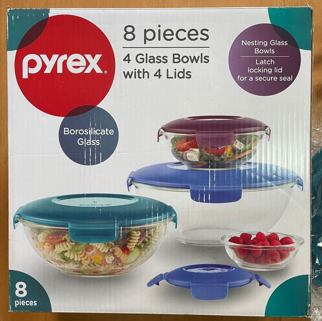 PYREX 4 Glass bowls with 4 lids, Furniture & Home Living, Kitchenware &  Tableware, Food Organisation & Storage on Carousell