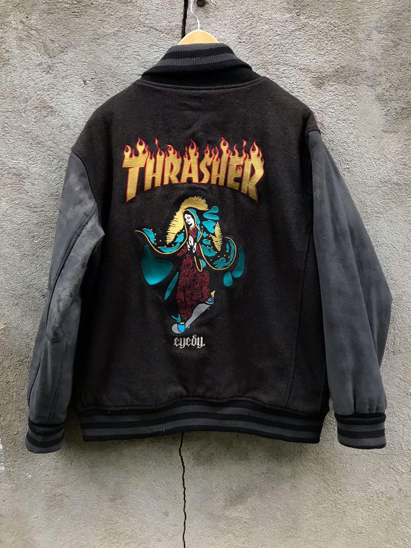 rare thrasher x eyedy varsity jacket Men s Fashion Coats