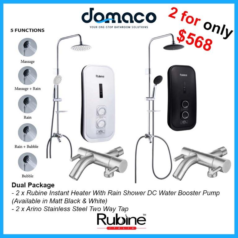 Rubine 3388 Instant Water Heater With Rain Shower DC Water Booster
