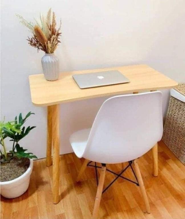SET Table and Chair 2in1 Scandi (Category: Tables & Sets) located in Manila. Submitted by affordshopz (Listing ID 1142439537, Image 2). Description: Table and Chair SET Dimension: 80*40*72cm (length x width x height) Color: Brown/ White Description: SAVE space area to bring convenience to users. The surface of the table is made of high-quality natural wood coated with high-quality melamine, laminated and dried, termite treated to ensure long-term
