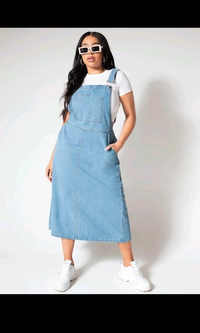 Denim Solid Plus Size Dresses Overall Dress for sale | eBay