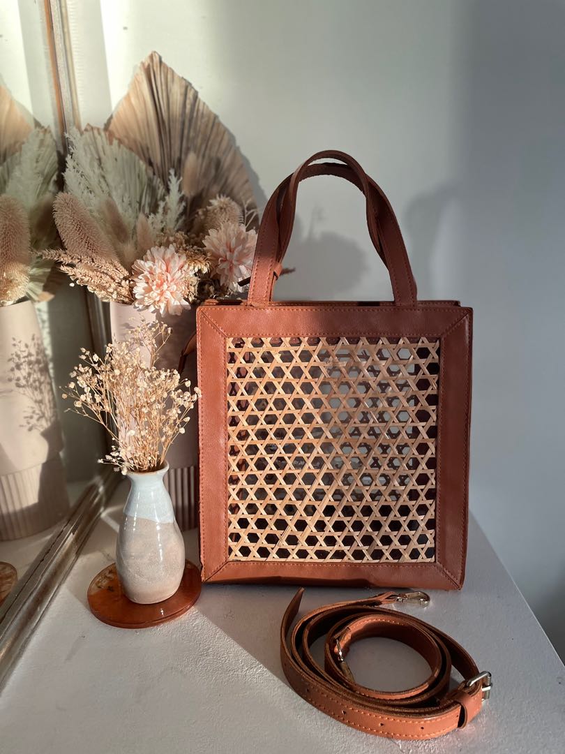 Rattan deals leather bag