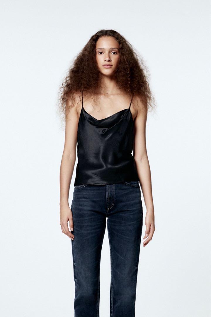 Black satin top zara store