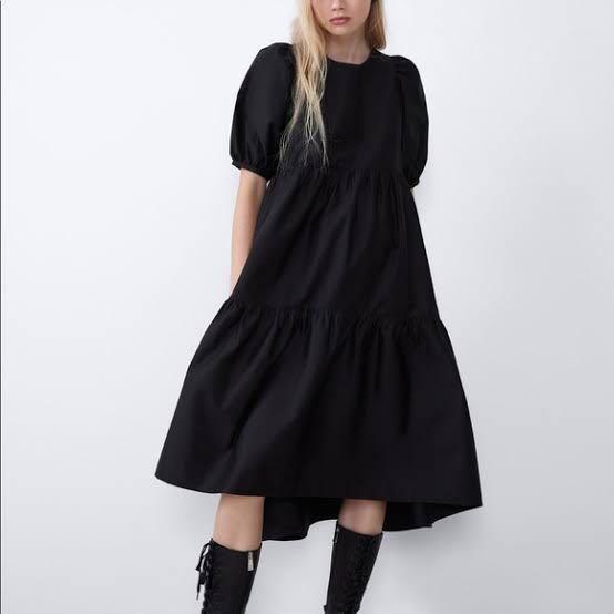 Zara black tiered best sale dress