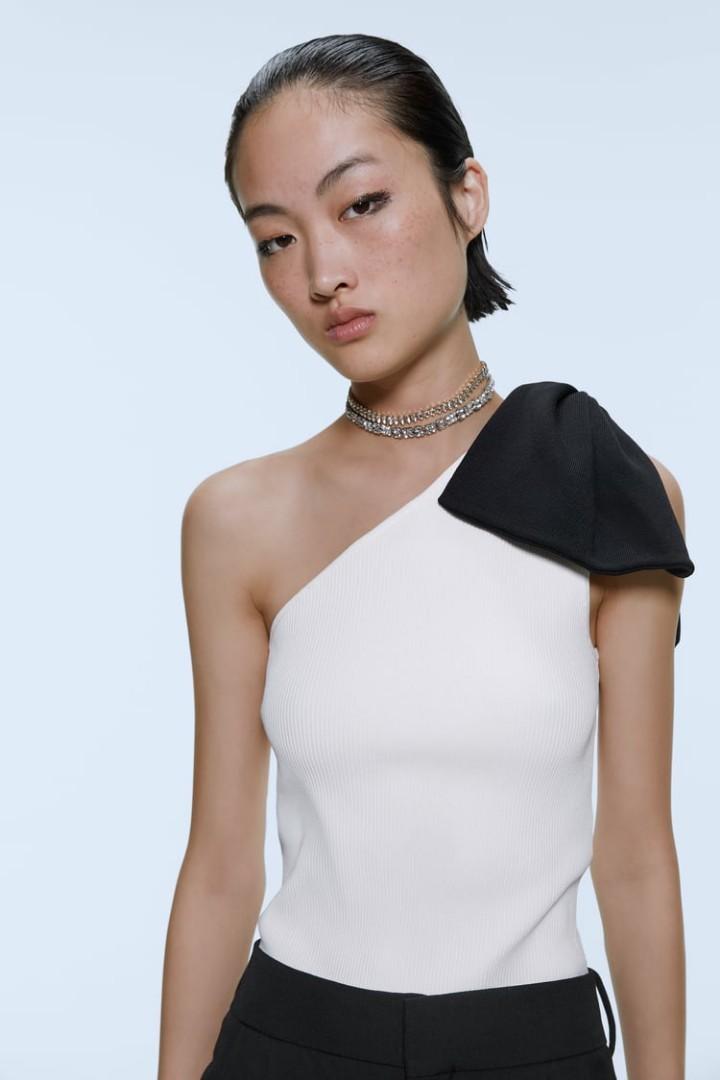 Zara Bow Knit Top White, Women's Fashion, Tops, Sleeveless on Carousell