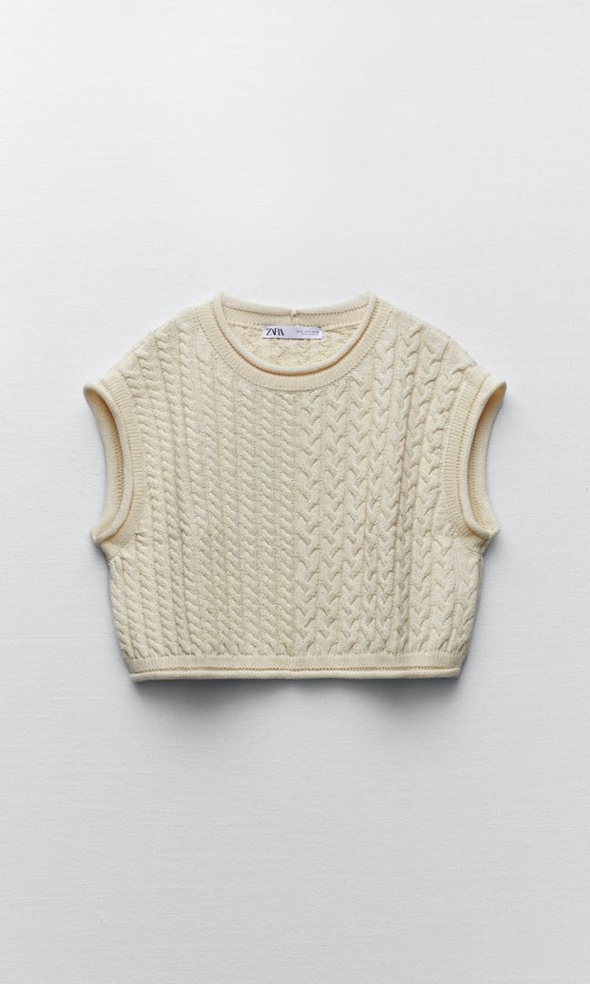 Zara cable knit sweater top in Ecru 