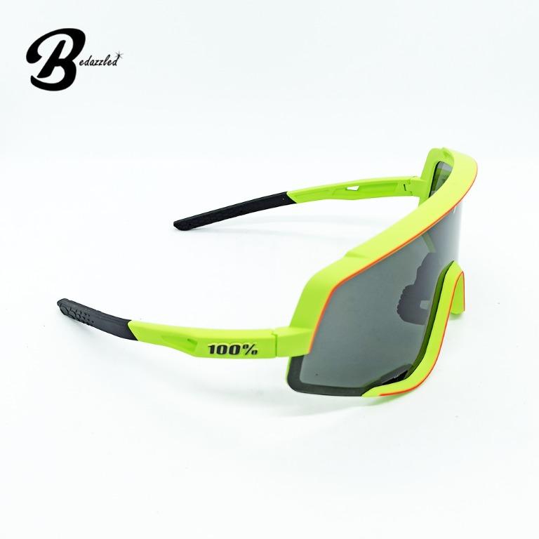 100% Sunglasses GLENDALE Soft Tact Washed Out Neon Yellow Smoke Lens 