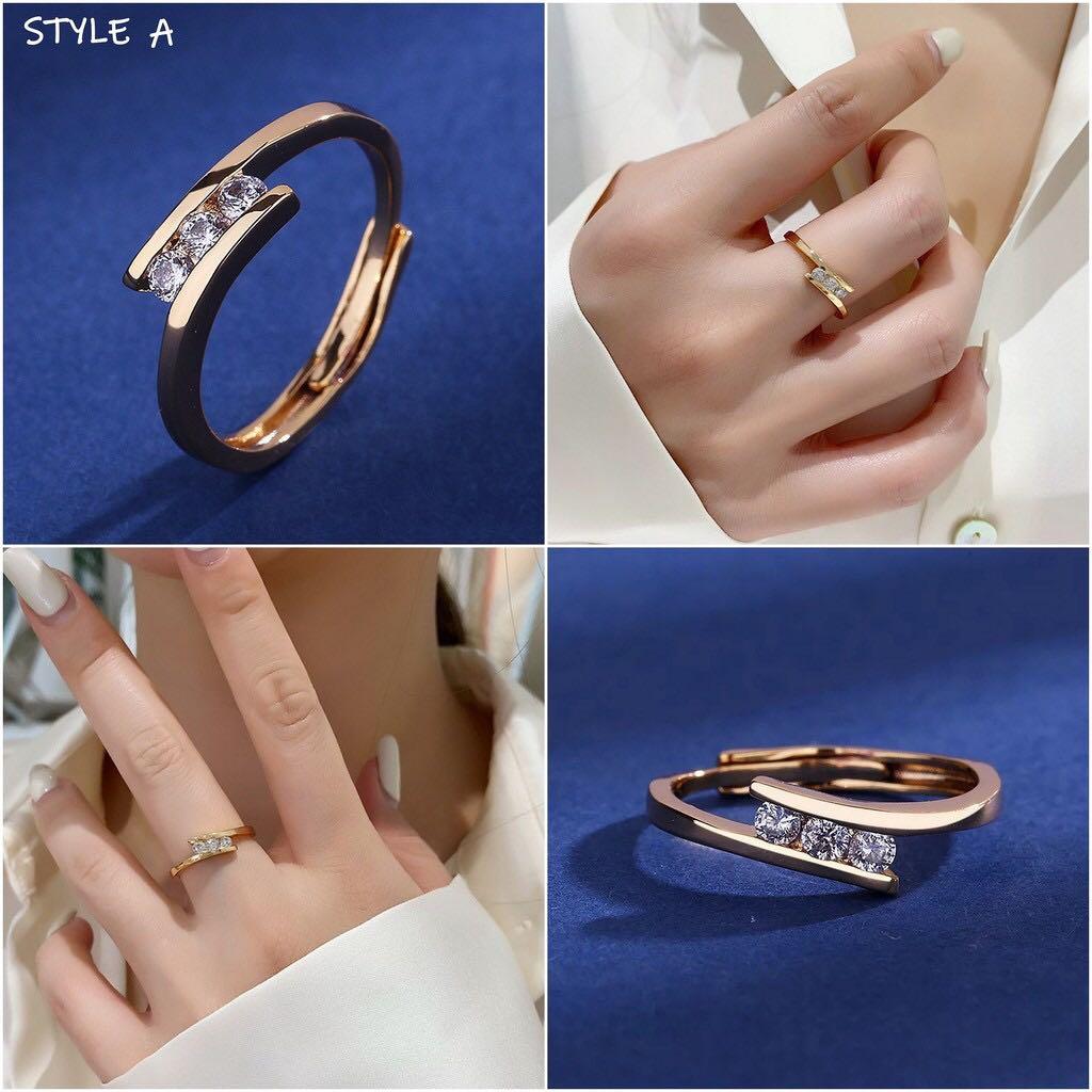 18K Rose Gold Ring Adjustable Simple Style Fashion Rings Women Zirconia  Diamonds/ Cincin Perempuan, Women's Fashion, Jewelry & Organisers,  Necklaces on Carousell