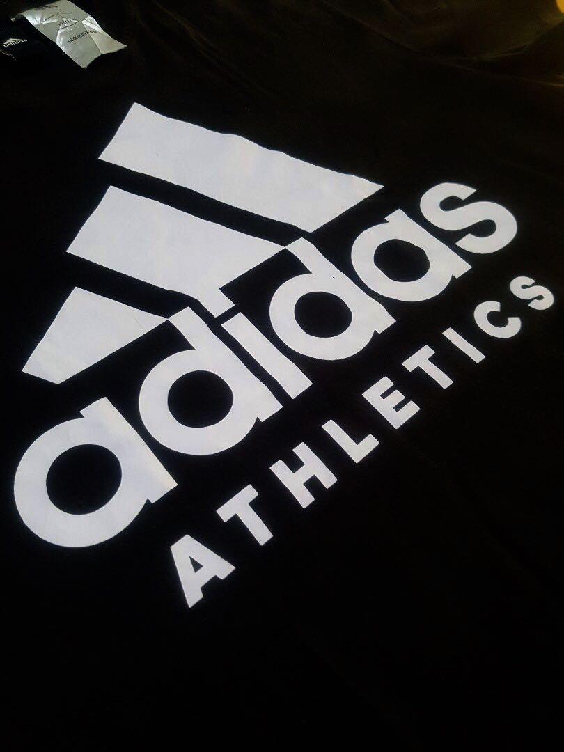 Adidas athletic 3 stripes big logo black tee, Men's Fashion, Tops