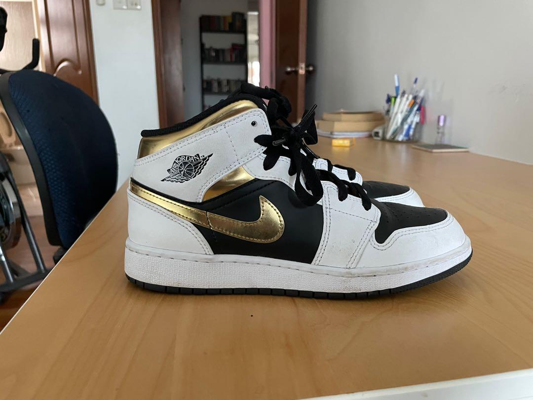 Air Jordan 1 Mid GS White Gold Black GS 554725 190