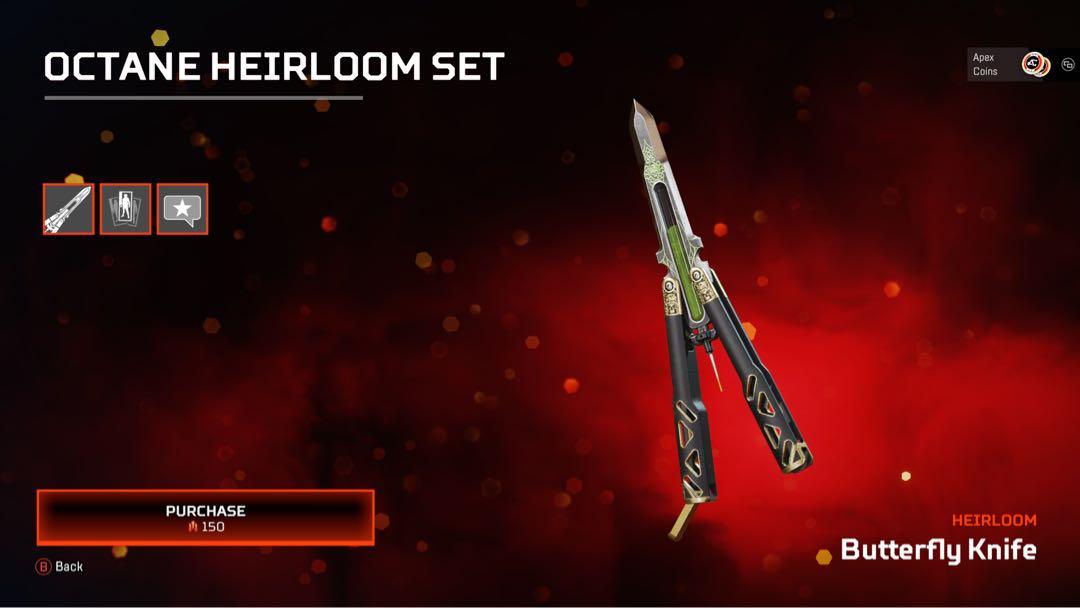 Apex Legends Account Octane's butterfly knife heirloom, Video Gaming