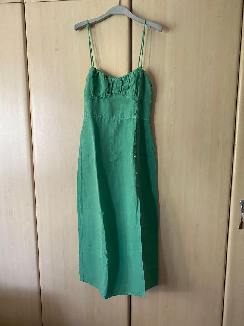 AUTH ZARA GREEN LINEN BLEND MIDI SIDE SLIT DRESS, Women's Fashion, Dresses  u0026 Sets, Dresses on Carousell