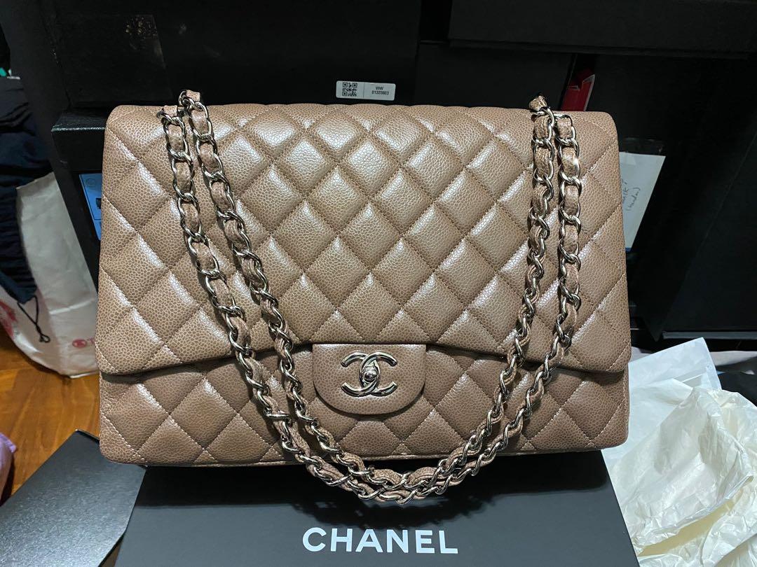 Chanel caviar maxi single flap brown taupe shw, Luxury, on Carousell