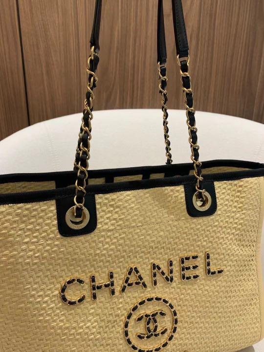 💛💛💯chanel deauville raffia canvas tote - unused, Luxury, Bags & Wallets  on Carousell