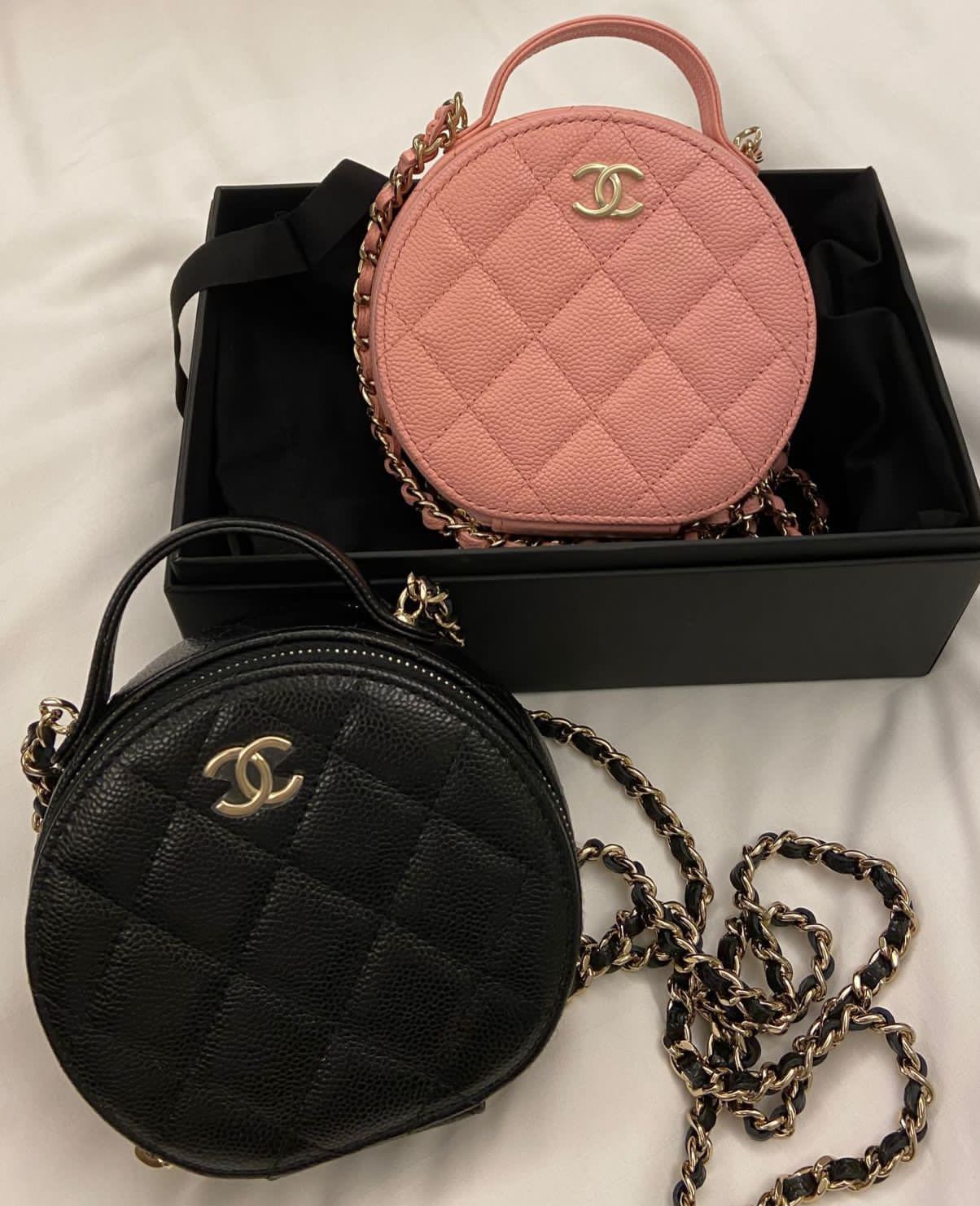 Chanel 22c round vanity bag pink NG123, Luxury, Bags & Wallets on Carousell
