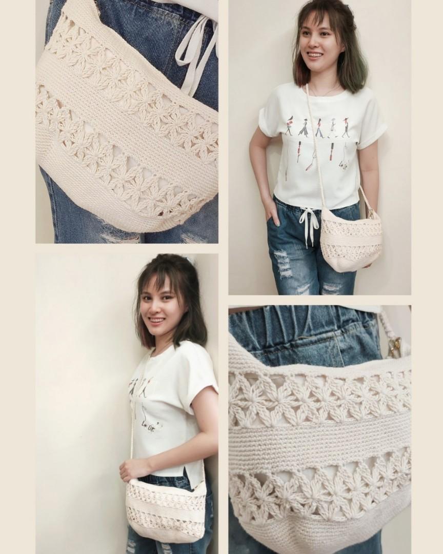 Crochet Jasmine Flower Sling Bag Hobbies Toys Stationery