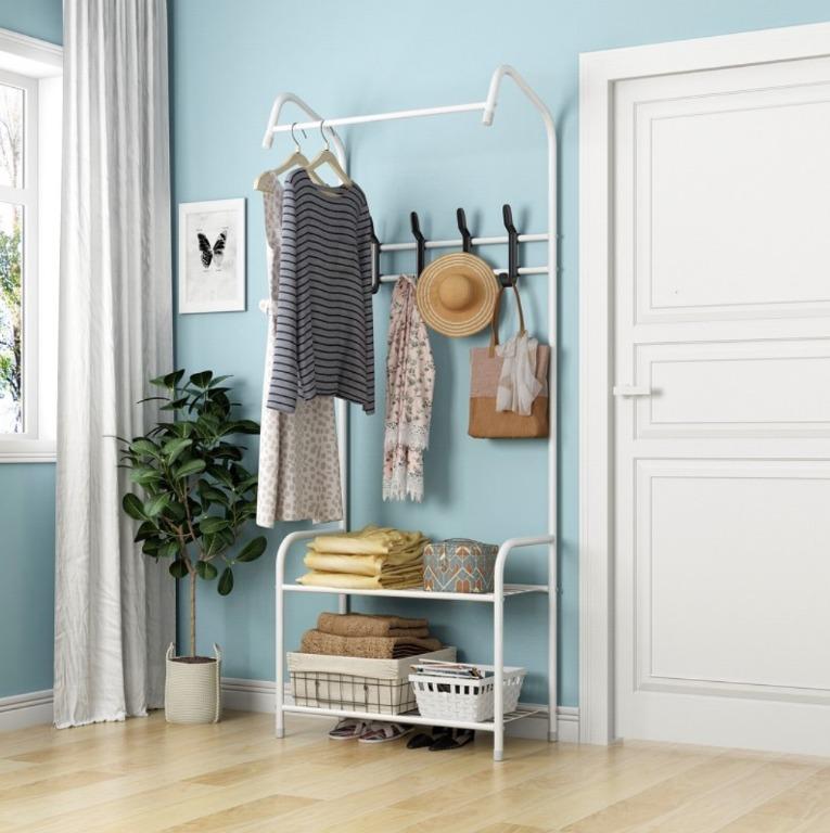 Free standing coat outlet and shoe rack
