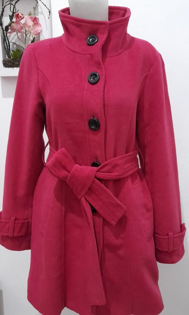 FUCHIA LONG WOOL COAT WITH BELT, Fesyen 
