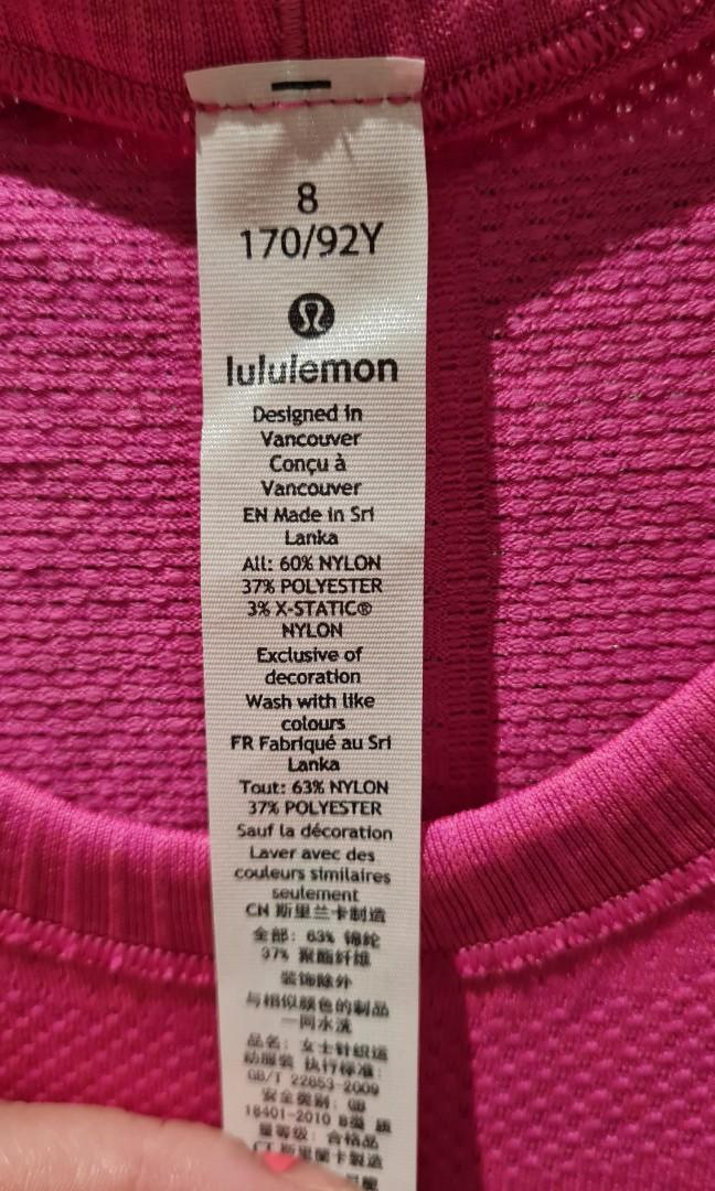 Lululemon Swiftly SS size 8 Sonic Pink, Women's Fashion