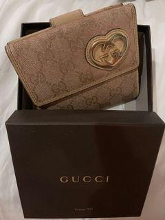 Gucci Beige/Pink Shimmer GG Canvas Lovely Heart Bi-fold Wallet- pre-loved