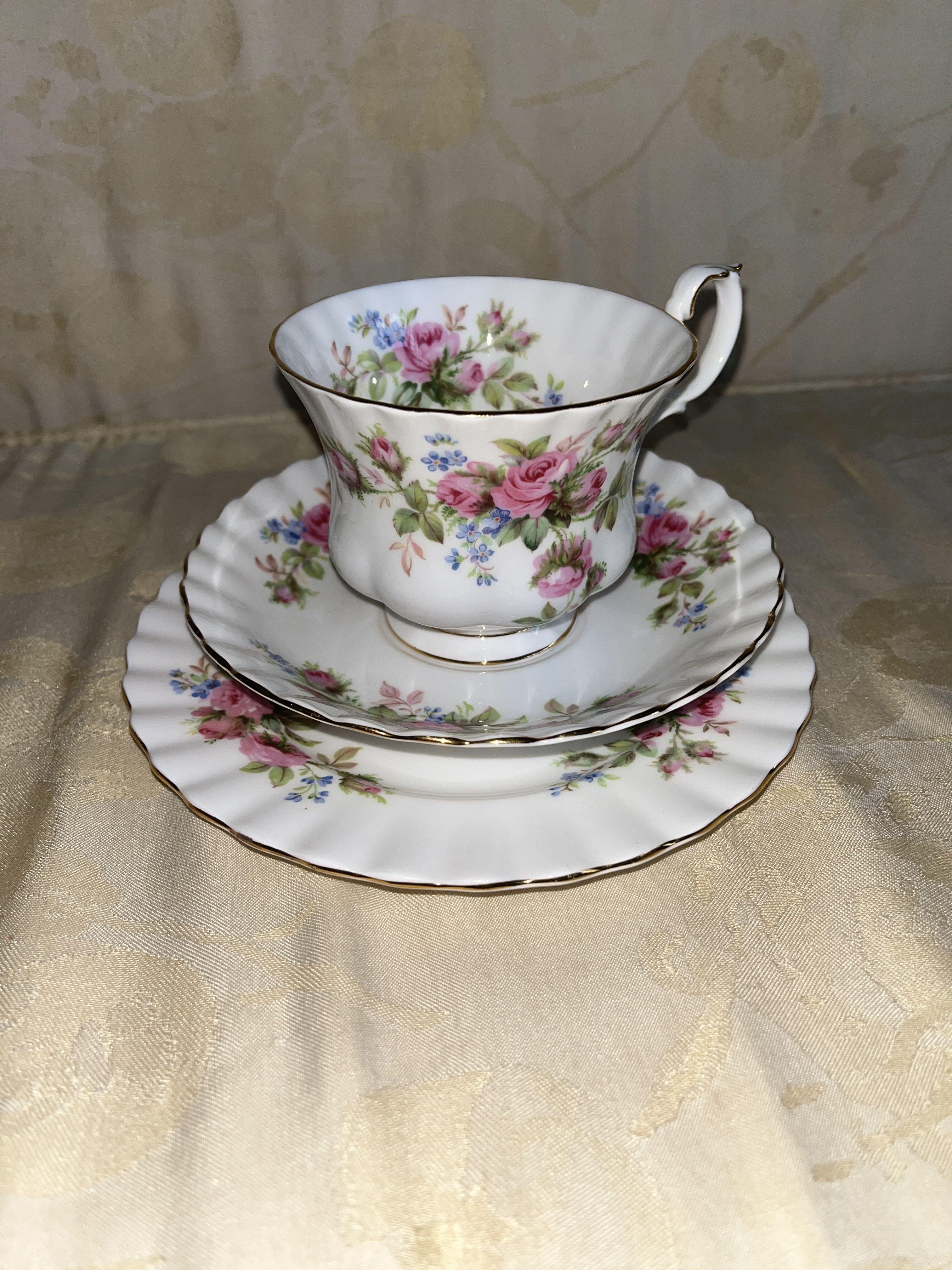 Royal Albert Moss Rose Vintage Tea Cup Trio Excellent Condition 
