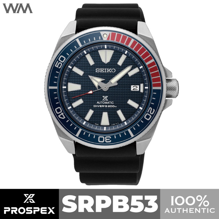 Seiko Prospex Samurai Pepsi Silicone Strap 200m Divers Automatic Watch  SRPB53, Luxury, Watches on Carousell