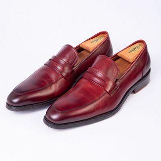 Simon Carter Burgundy Oxblood Red Leather Handcrafted  Penny Loafer With Rubber Outsole  (Men Size 40)