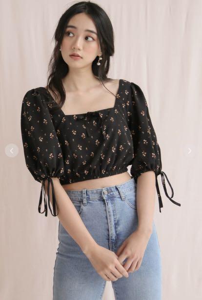 The Willow Label TWL POPPY FLORAL CROP TOP BLACK, Women's ...