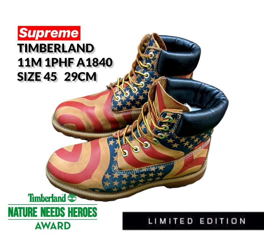 Timberland Boots 6 inc X Supreme A1PHF Star and Striped Wheat Nubuck Size  45, Fesyen Pria, Sepatu , Sepatu Boot di Carousell