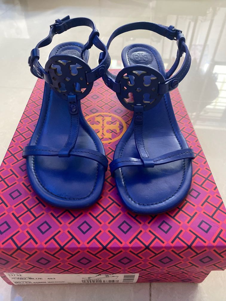 Tory Burch jewel blue miller 60mm wedge sandals, Luxury, Sneakers &  Footwear on Carousell