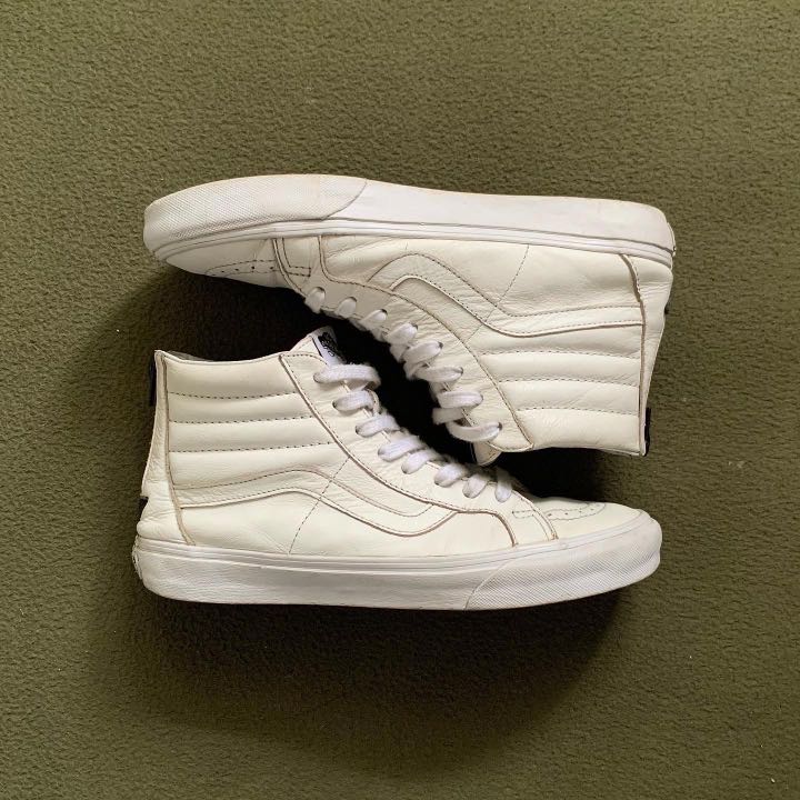 Vans Sk8 Hi White Leather, Men's Fashion, Footwear, Sneakers on Carousell