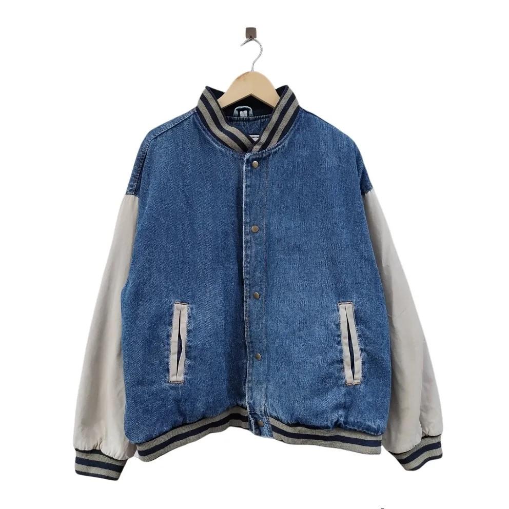 men's washed vintage denim varsity jacket