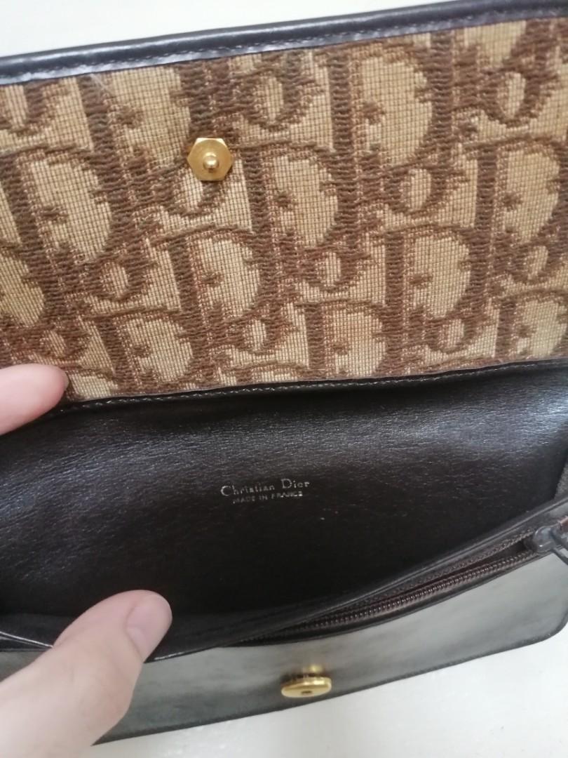 Vintage Original Christian Dior Wallet Oblique Canvas Brown Leather
