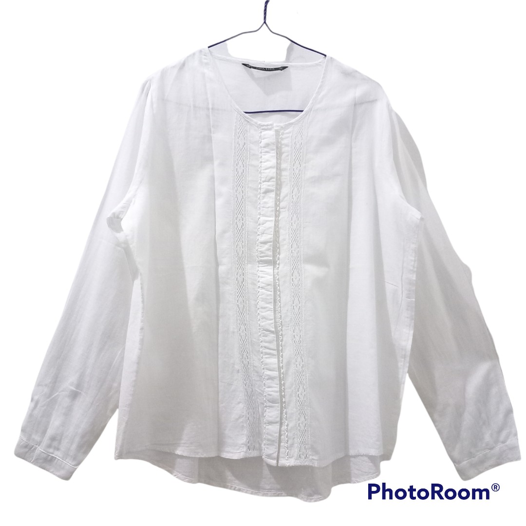 Zara Cotton Blouse in White, Fesyen 