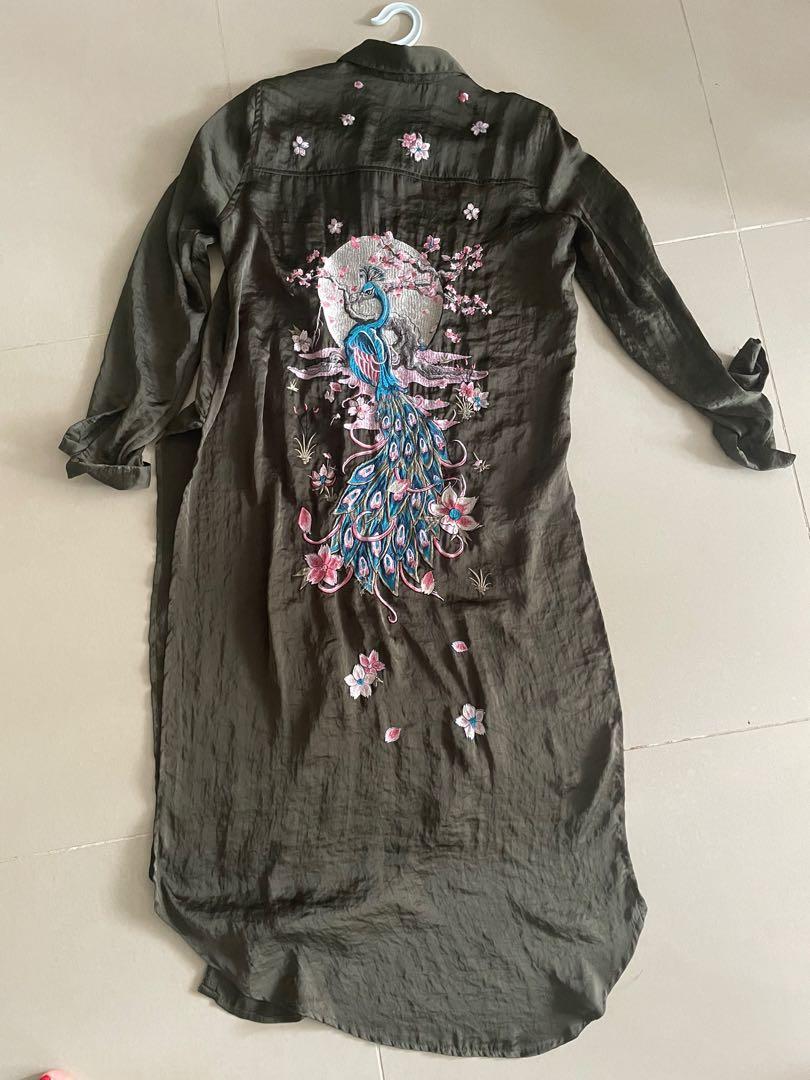 Zara embroidery peacock dress with slit