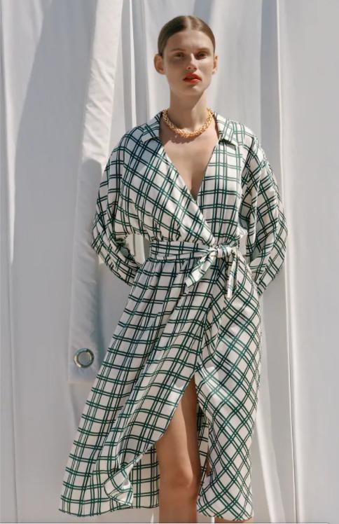 green check dress zara Zara Cross Waist Jersey Dress-Hunter Green, Ikat main image 0